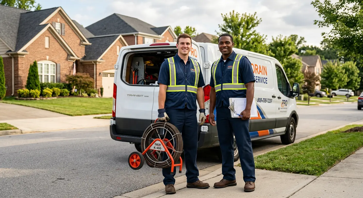 Sewer and drain service team with equipment ready for work in Carbondale